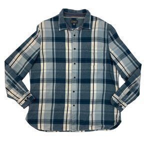 Wallin Bros Shirt Mens 2XL XXL Metal Blue Plaid Long Sleeve Cotton Button Up